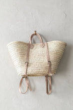 Load image into Gallery viewer, French Market Backpack with Leather Straps - Straw Tote Bag
