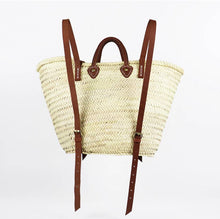 Load image into Gallery viewer, French Market Backpack with Leather Straps - Straw Tote Bag