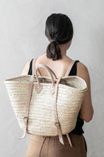 Load image into Gallery viewer, French Market Backpack with Leather Straps - Straw Tote Bag