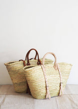 Load image into Gallery viewer, French Market Backpack with Leather Straps - Straw Tote Bag