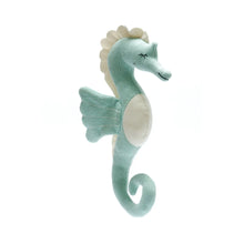 Load image into Gallery viewer, Tactile Knitted Seahorse Plush Toy Organic Cotton Sea Green