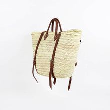 Load image into Gallery viewer, French Market Backpack with Leather Straps - Straw Tote Bag