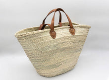 Load image into Gallery viewer, French Market Basket, Straw Bag Handmade with Leather Straps