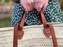 Load image into Gallery viewer, French Market Basket, Straw Bag Handmade with Leather Straps