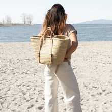 Load image into Gallery viewer, French Market Backpack with Leather Straps - Straw Tote Bag