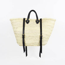 Load image into Gallery viewer, French Market Backpack with Leather Straps - Straw Tote Bag