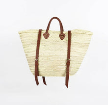 Load image into Gallery viewer, French Market Backpack with Leather Straps - Straw Tote Bag