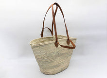 Load image into Gallery viewer, French Market Basket, Straw Bag Handmade with Leather Straps
