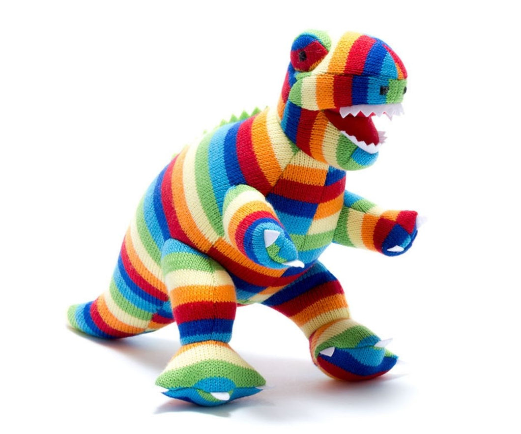 T-Rex knitted dinosaur toy bold stripe