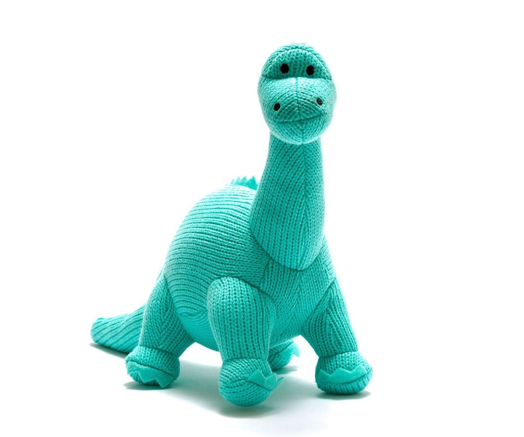 Diplodocus knitted dinosaur soft toy ice blue
